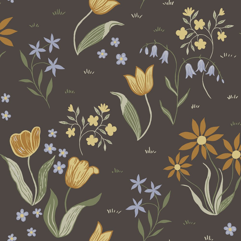 Tulpandans Wallpaper - Dark Brown/Black - Midbec - 12313 - Premier Wallcovering