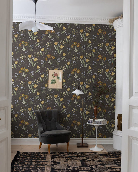 Tulpandans Wallpaper - Dark Brown/Black - Midbec - 12313 - Premier Wallcovering