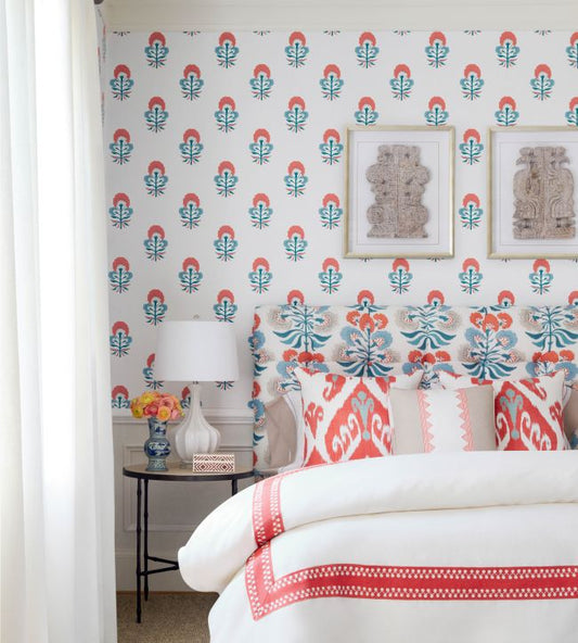 Tybee Bud Wallpaper - Coral & Yellow - Thibaut - T16212 - Premier Wallcovering
