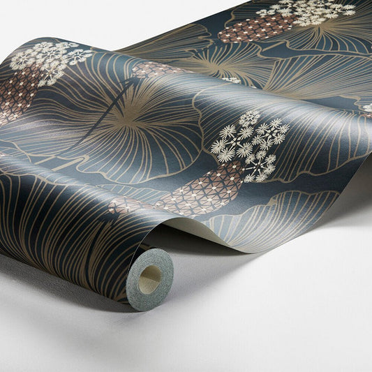 Umbrella Leaves Wallpaper - Indigo - Boråstapeter - 3118 - Premier Wallcovering