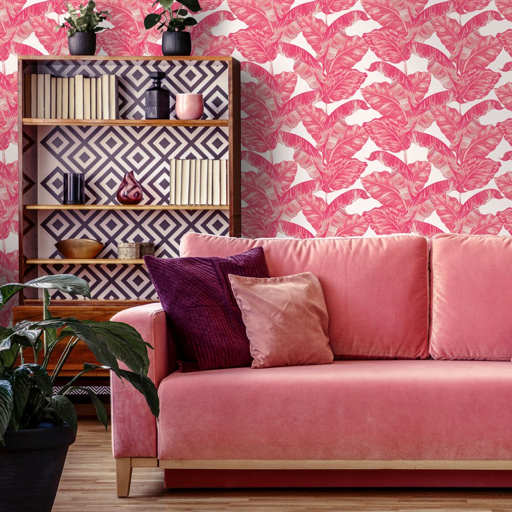 Under The Banana Tree Wallpaper - Hot Pink - Lust Home - LH900004 - Premier Wallcovering