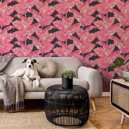 Under The Banana Tree Wallpaper - Hot Pink & Charcoal - Lust Home - LH900006 - Premier Wallcovering