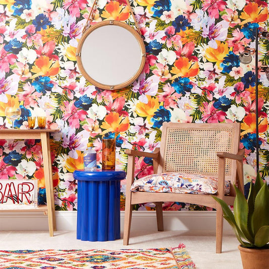 Vacay Vibes Wallpaper - Tropical Orange, Ocean Blue & Flamingo Pink - Lust Home - LH900378 - Premier Wallcovering