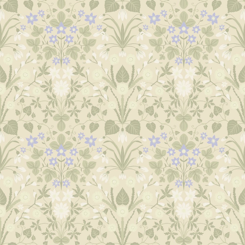 Vårblommor Wallpaper - Beige & Green - Midbec - 12319 - Premier Wallcovering