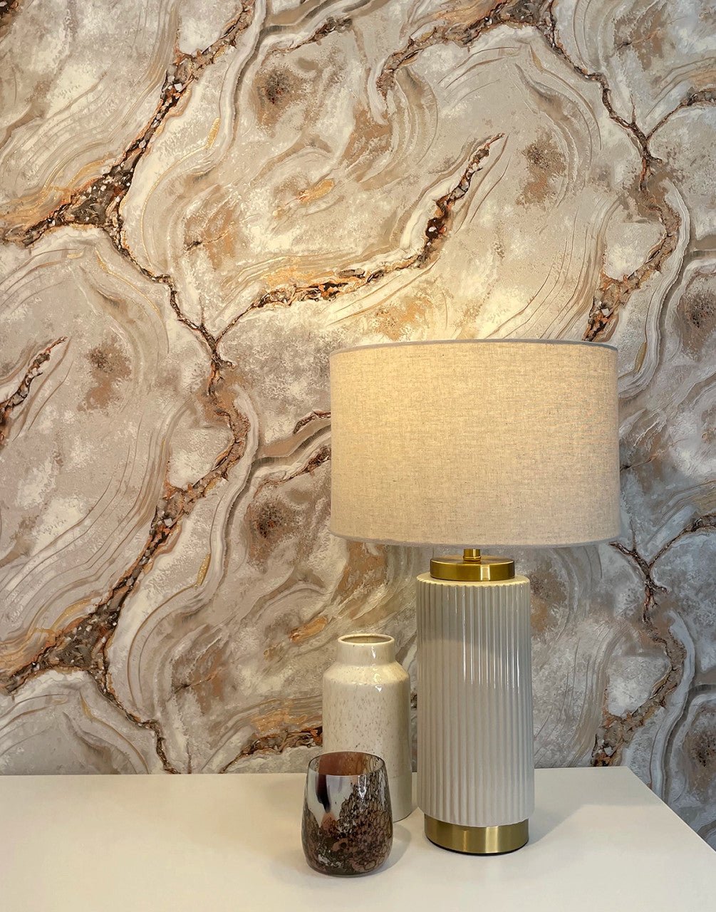 Vasari Marble Wallpaper - Natural & Rust - Rasch - 529418 - Premier Wallcovering