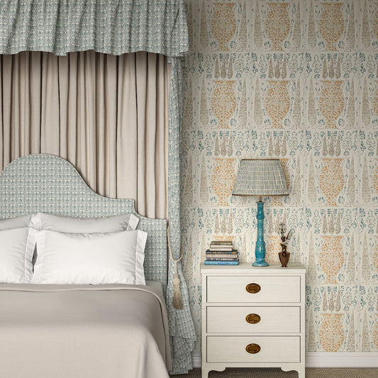Vasari Wallpaper - Blue/Orange - Penny Morrison - VASARI-BO - Premier Wallcovering
