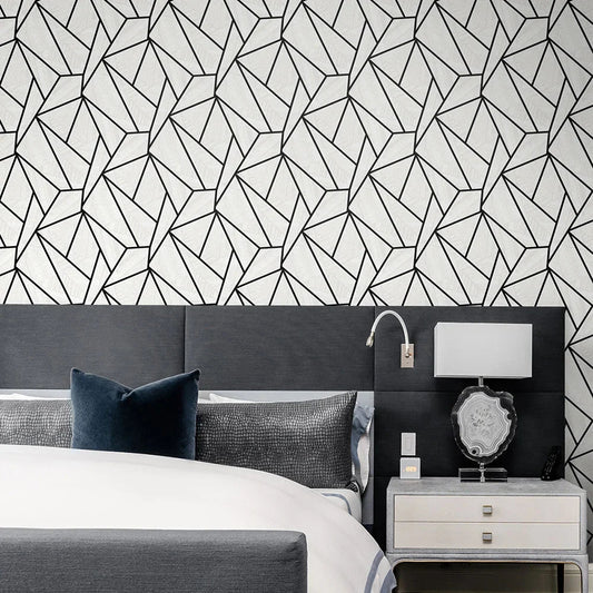 Vector Geo Wallpaper - Ebony & Morning Fog - NextWall - NW57300 - Premier Wallcovering