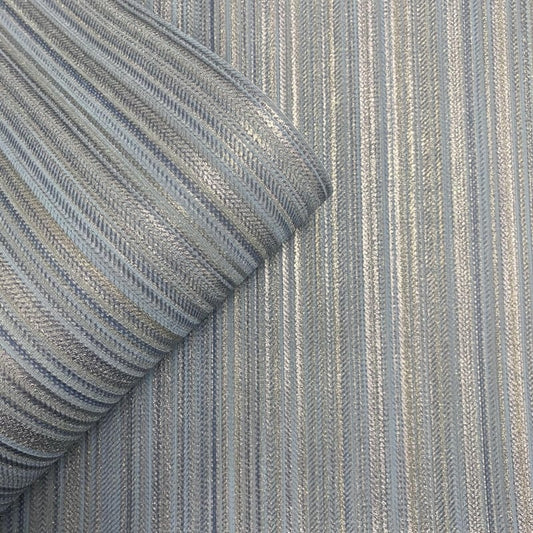 Venezia Stripe Metallic Wallpaper - Blue - Muriva - M66501 - Premier Wallcovering