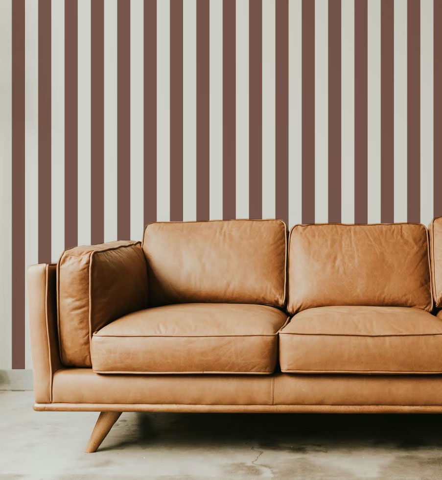 Ventnor Stripes Wallpaper - Maroon - Summer Gray - Premier Wallcovering