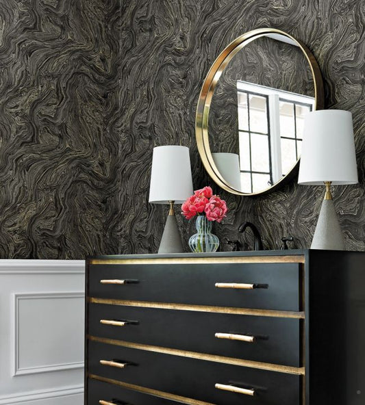 Venus Wallpaper - Black - Thibaut - T85069 - Premier Wallcovering