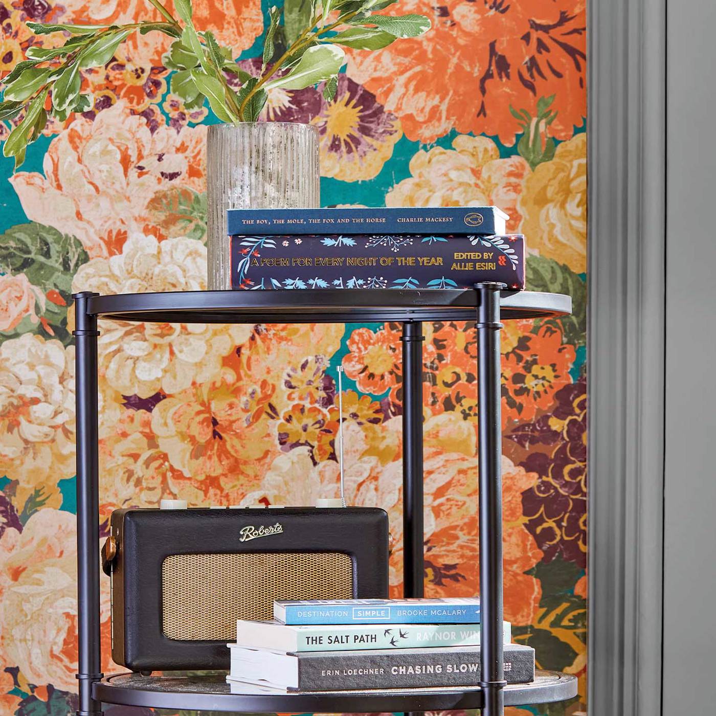 Very Rose And Peony Wallpaper - Kingfisher/Rowan Berry - DOSW217027 - Sanderson - Premier Wallcovering