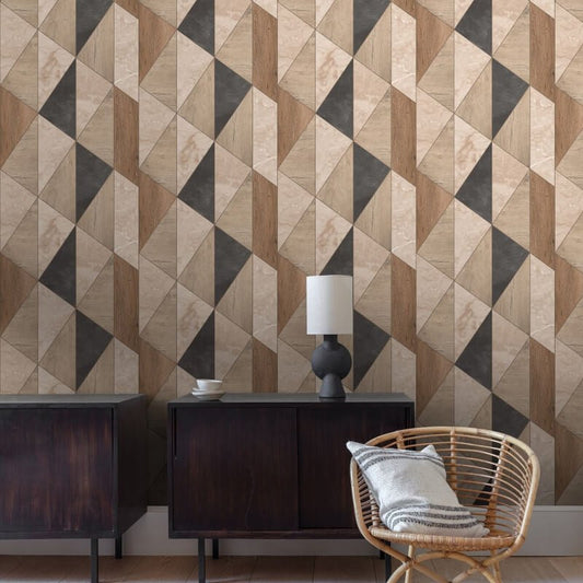 Vigo Geometric Metallic Wallpaper - Brown - Grandeco - A65103 - Premier Wallcovering