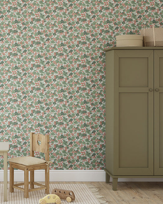 Vinbärsplock Wallpaper - Green & Red - Midbec - 26018 - Premier Wallcovering