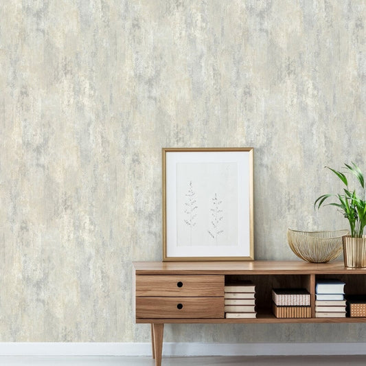 Vincenzo Distressed Texture Metallic Wallpaper - Neutral - Grandeco - 191301 - Premier Wallcovering