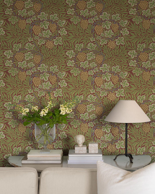Vine Wallpaper - Burgundy - Midbec - 82018 - Premier Wallcovering