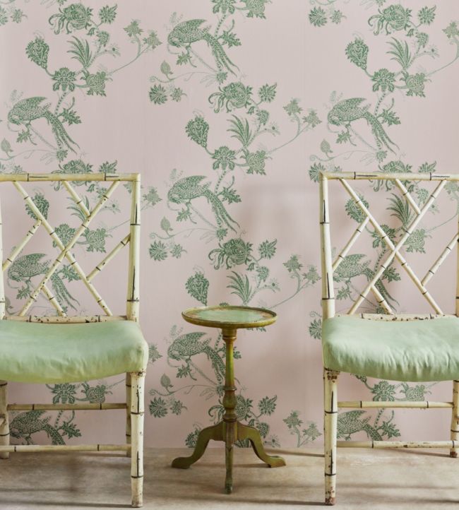 Vintage Bird Trail Wallpaper - Pink / Green - BG2000102 - Barneby Gates - Premier Wallcovering
