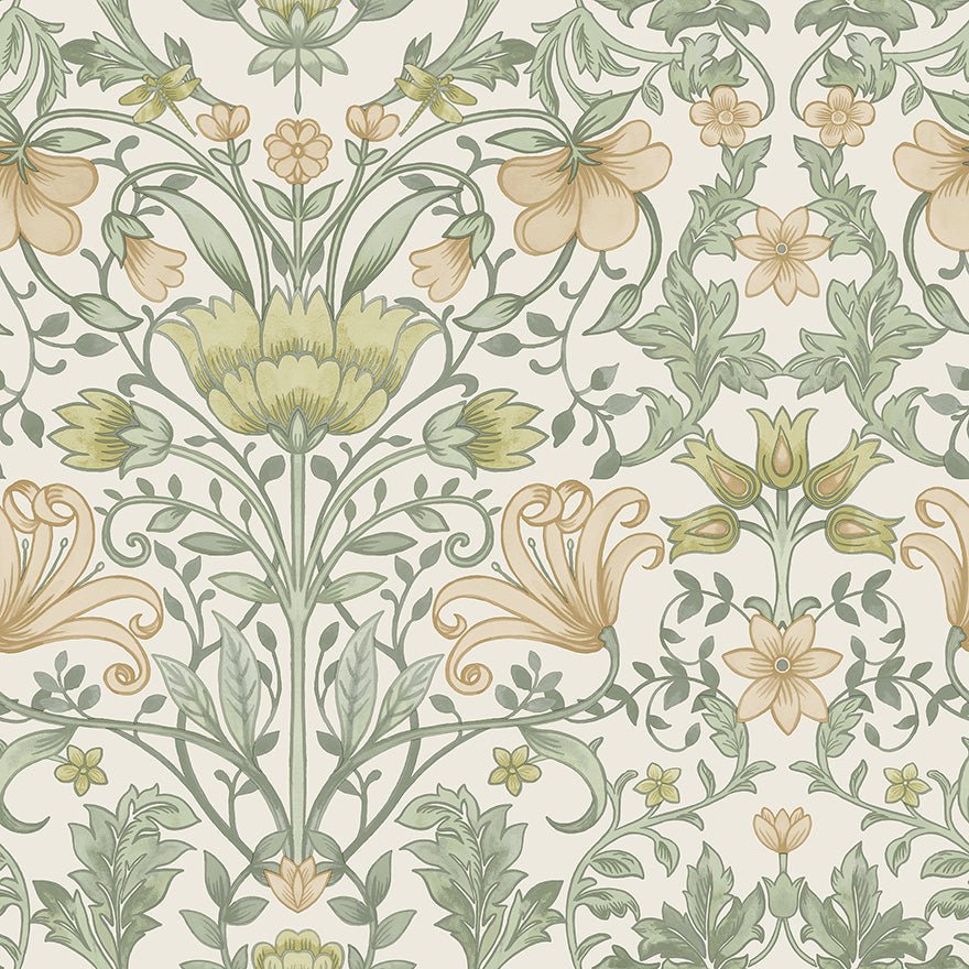 Vintage Floral Wallpaper - Cream/Ochre - Holden Décor - 13392 - Premier Wallcovering