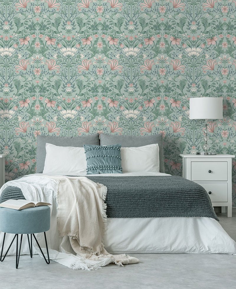 Vintage Floral Wallpaper - Soft Teal - Holden Décor - 13390 - Premier Wallcovering