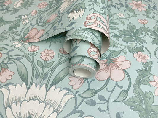 Vintage Floral Wallpaper - Soft Teal - Holden Décor - 13390 - Premier Wallcovering