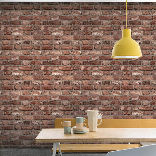 Vintage House Brick Wallpaper - Red - Grandeco - A28901 - Premier Wallcovering