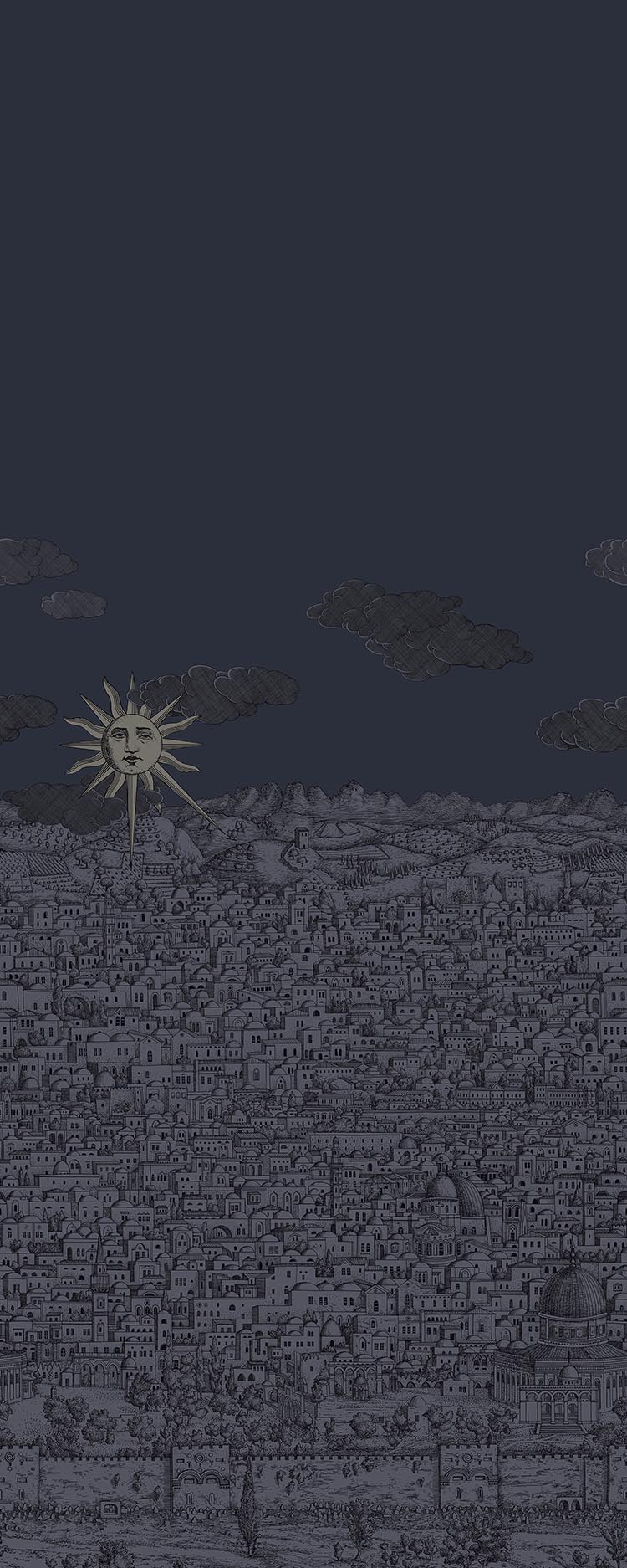 Vista Mediterranea Wallpaper - Midnight with Gilver Sun - 123/3013 - Cole & Son - Premier Wallcovering