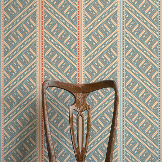 Vondel Wallpaper - Blue and Red - Ottoline - W/VON/5 - Premier Wallcovering