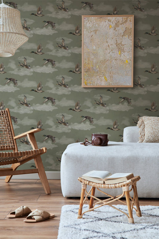 Voyage, Petit Wallpaper - Laurel Green - Summer Gray - Premier Wallcovering