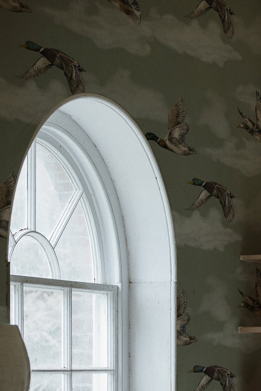 Voyage Wallpaper - Laurel Green - Summer Gray - Premier Wallcovering