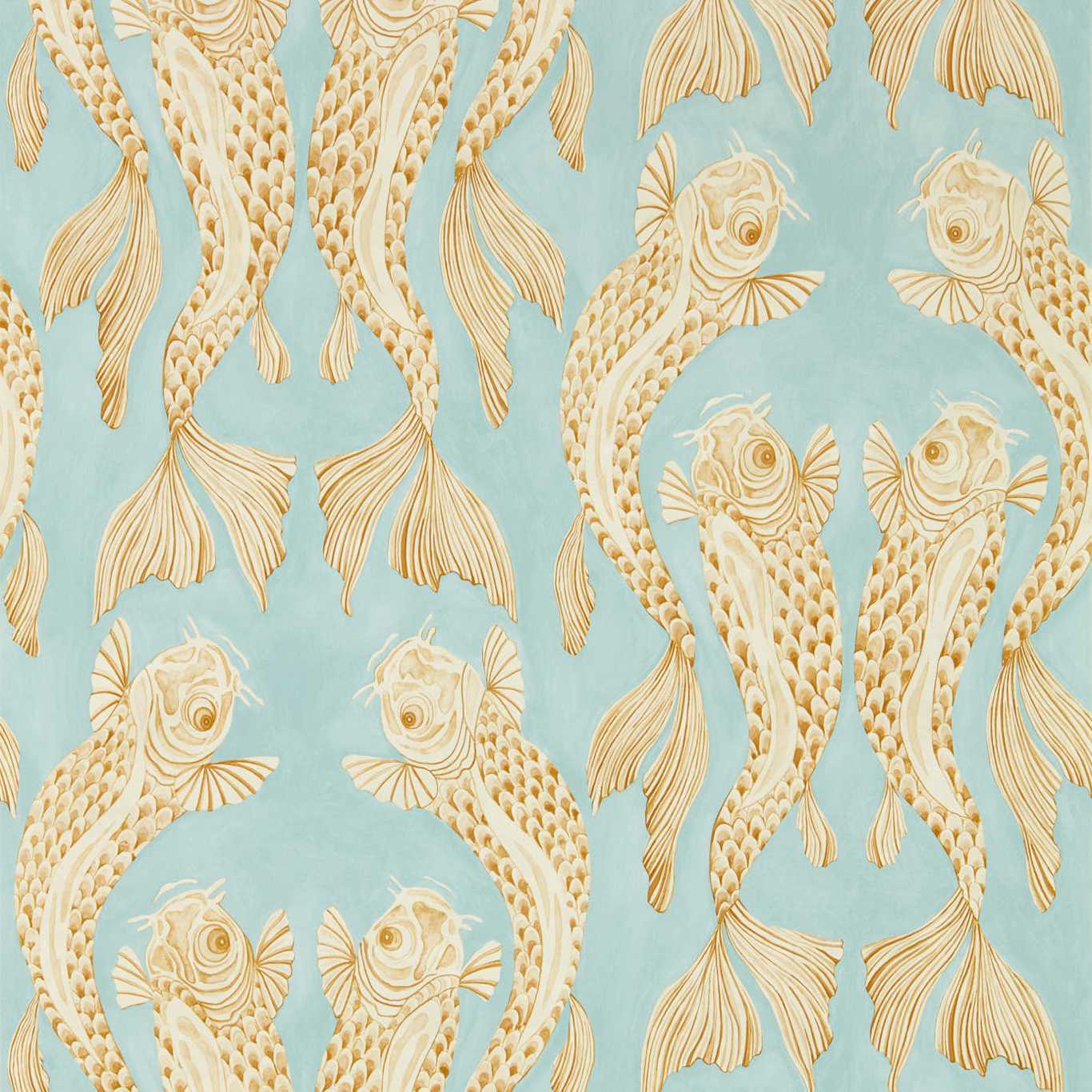 Voyaging Koi Wallpaper - Clear Sky/Persimmon - DWAW217115 - Sanderson - Premier Wallcovering