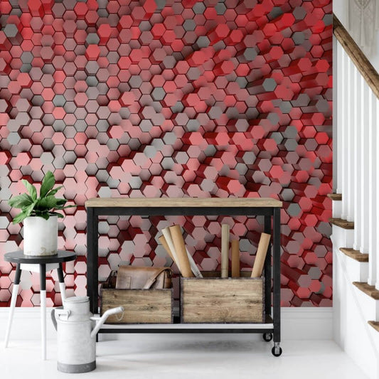 3D Pentagons Wall Mural - Red - Anaglypta - 5020-8 - Premier Wallcovering