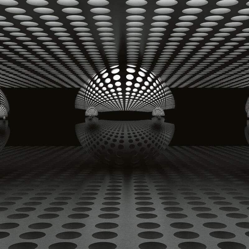 3D Sphere Wall Mural - Silver/Black/White - Anaglypta - 5042-8 - Premier Wallcovering