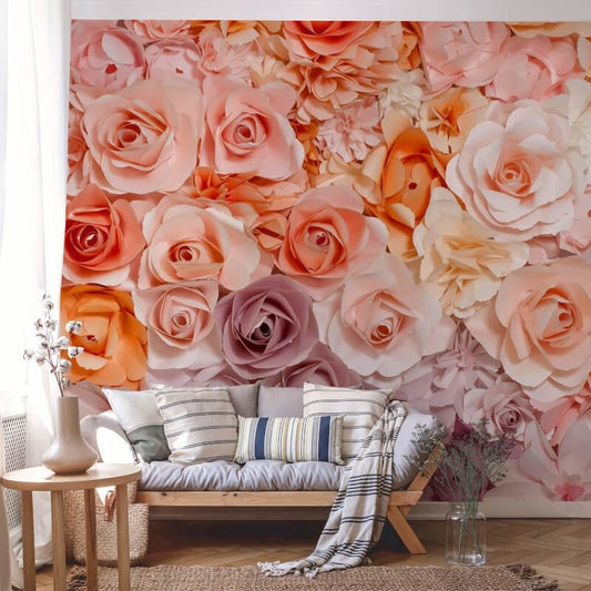 Flowers Wall Mural - Orange - Anaglypta - 5412-8 - Premier Wallcovering
