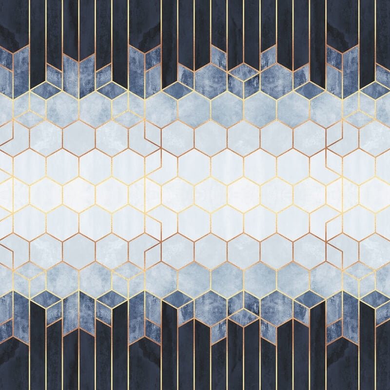 Hexagons Wall Mural - Blue/White - Anaglypta - 5535-8 - Premier Wallcovering