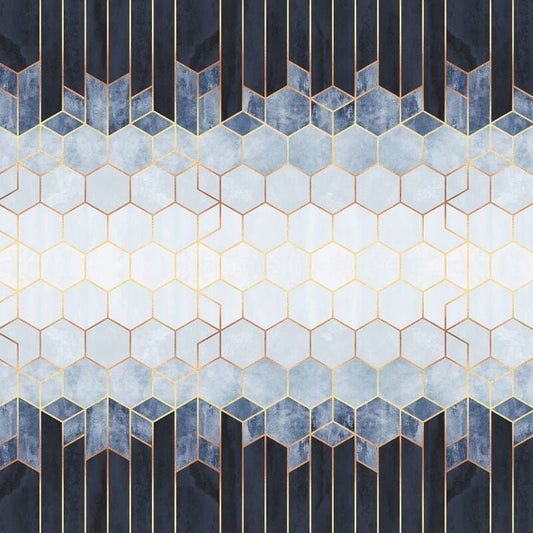 Hexagons Wall Mural - Blue/White - Anaglypta - 5535-8 - Premier Wallcovering