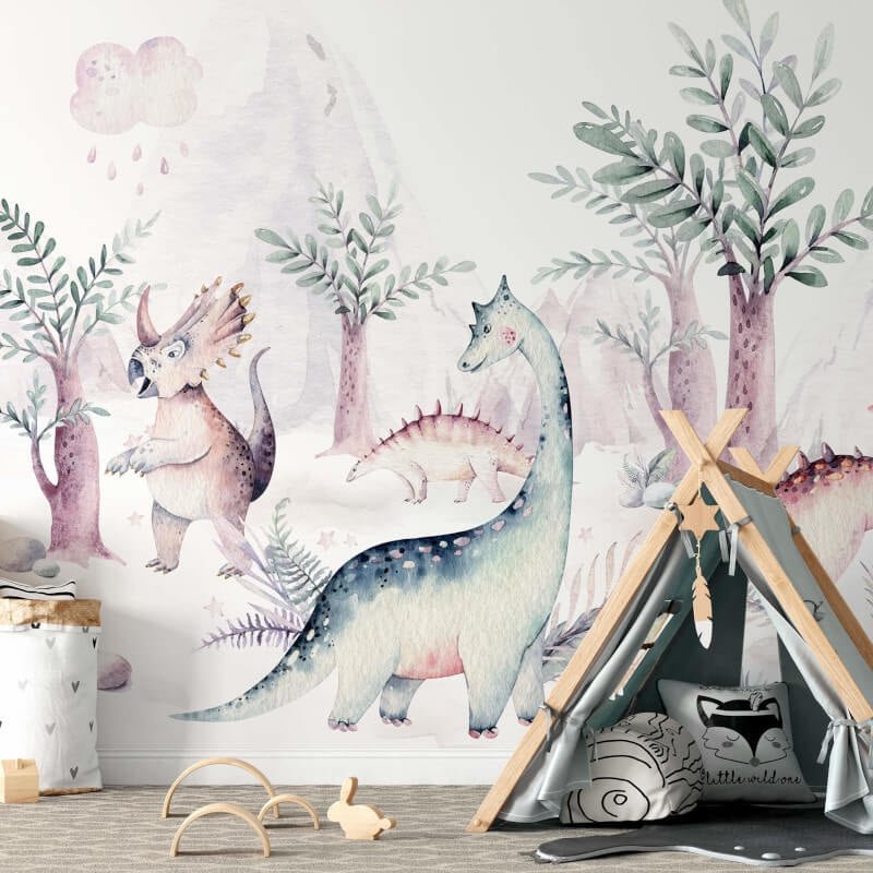Kvilis Dinosaur Animal Friends Wall Mural - Multi - Anaglypta - 5524-8 - Premier Wallcovering