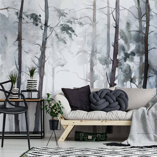Watercolour Forest Wall Mural - Black/White - Anaglypta - 5455-8 - Premier Wallcovering