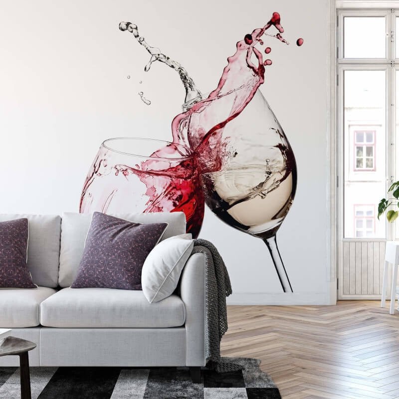Wine Glasses Wall Mural - Red/White - Anaglypta - 5425-8 - Premier Wallcovering