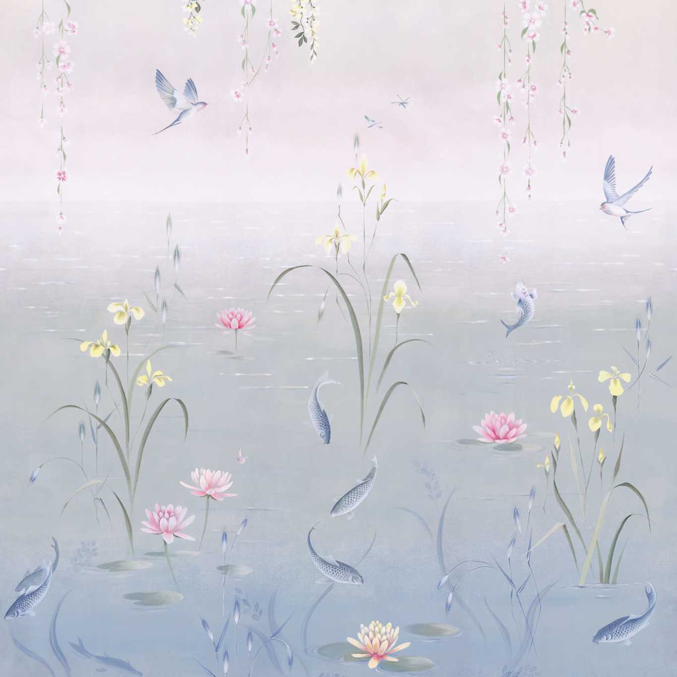 Water Garden Wallpaper - Soft Jade/Pink Blossom - DWAW217131 - Sanderson - Premier Wallcovering