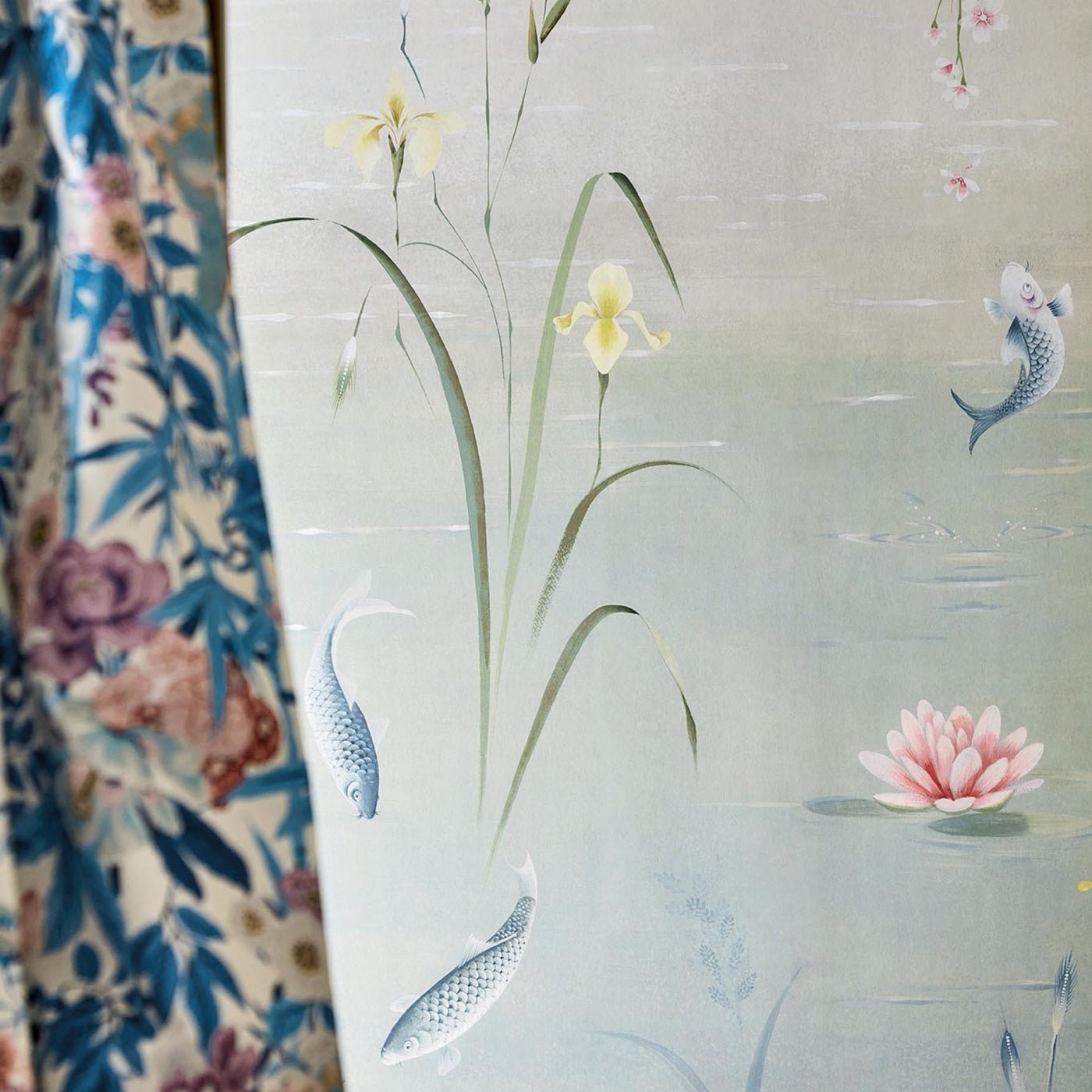 Water Garden Wallpaper - Soft Jade/Pink Blossom - DWAW217131 - Sanderson - Premier Wallcovering