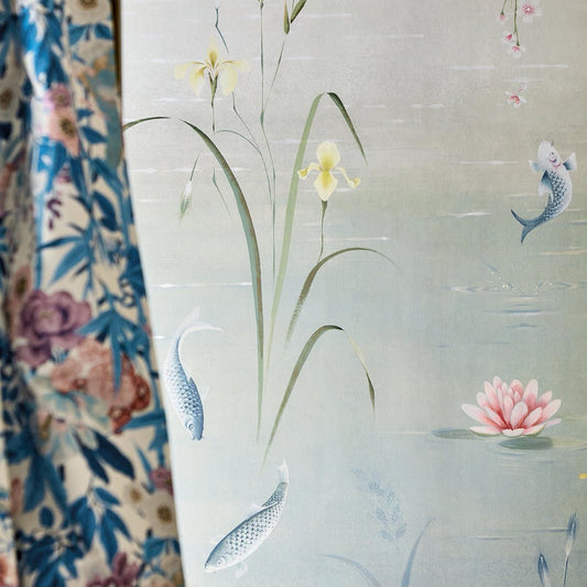 Water Garden Wallpaper - Soft Jade/Pink Blossom - DWAW217131 - Sanderson - Premier Wallcovering