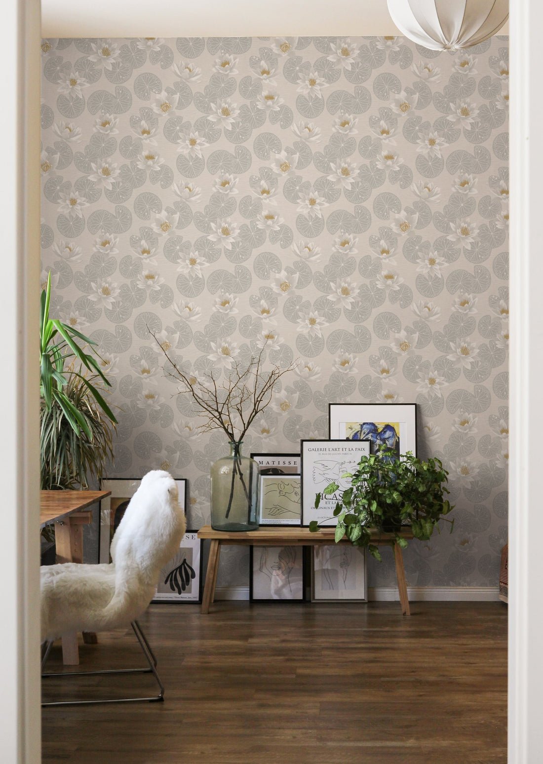 Water Lilies Wallpaper - Gray - Summer Gray - Premier Wallcovering