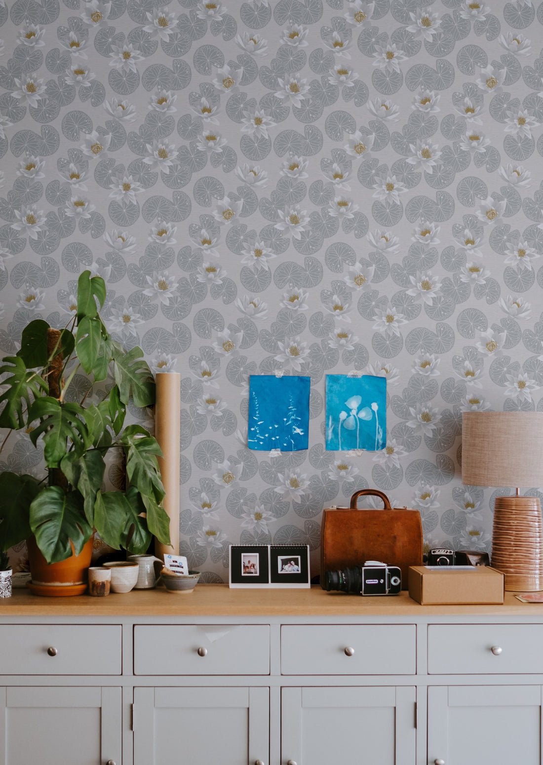 Water Lilies Wallpaper - Gray - Summer Gray - Premier Wallcovering