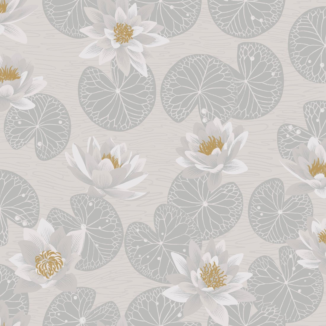 Water Lilies Wallpaper - Gray - Summer Gray - Premier Wallcovering