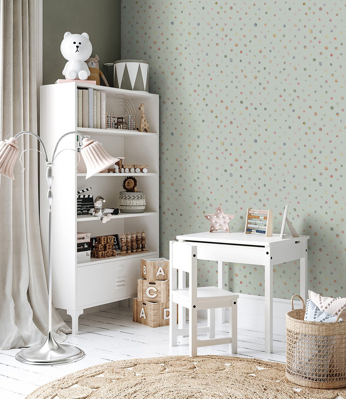 Watercolor Dots Great Kids Wallpaper - Sage - Hohenberger - 26836 - Premier Wallcovering