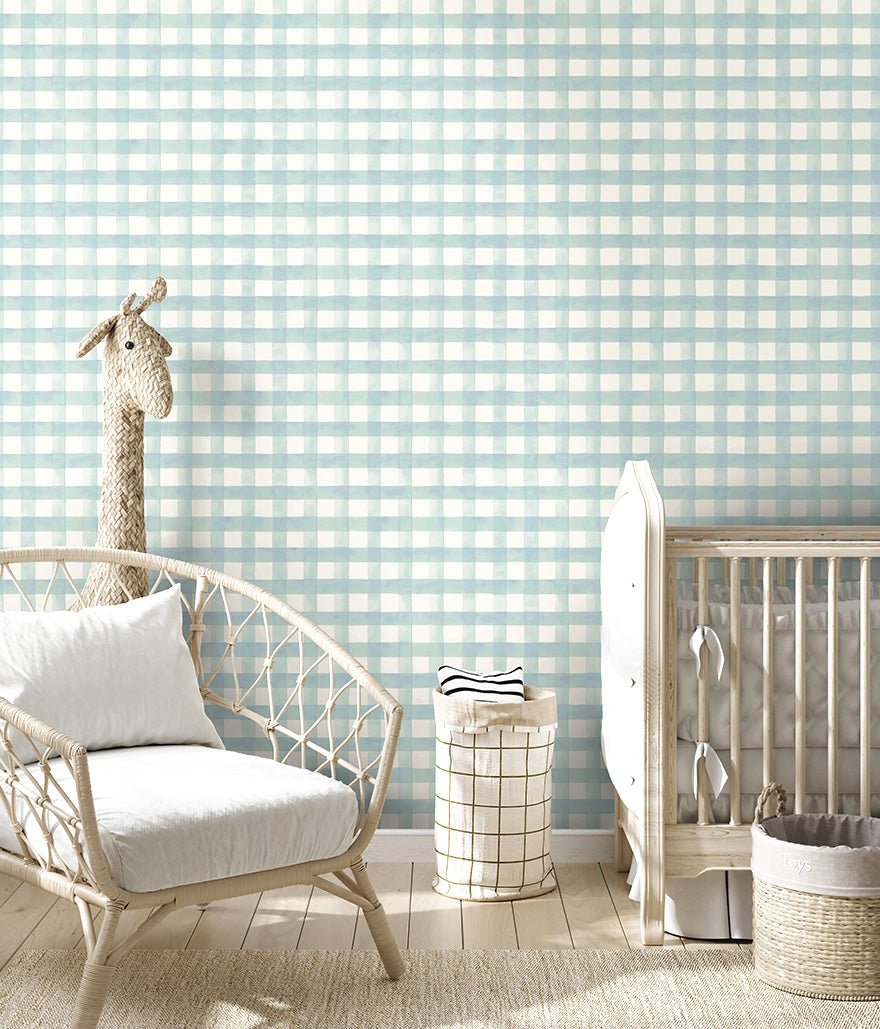 Watercolour Gingham Wallpaper - Soft Teal - Holden Décor - 13293 - Premier Wallcovering
