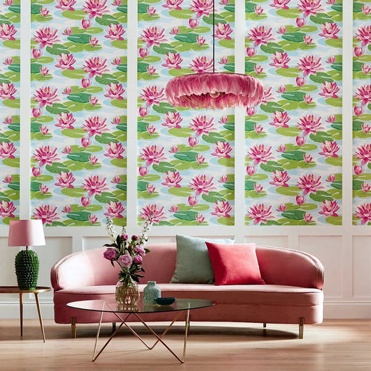 Waterlily Wallpaper - Sky & Rose - Ohpopsi - IKA50101W - Premier Wallcovering