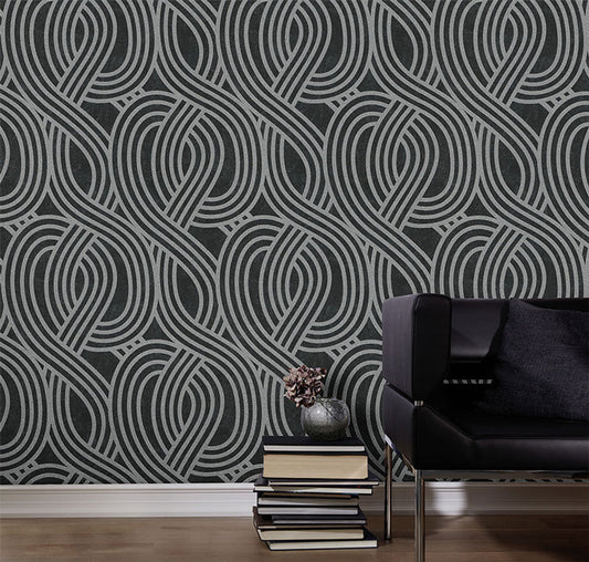 Wave Stripe Textured Embossed Wallpaper - Black Silver - P+S International - 13345 - 30 - Premier Wallcovering
