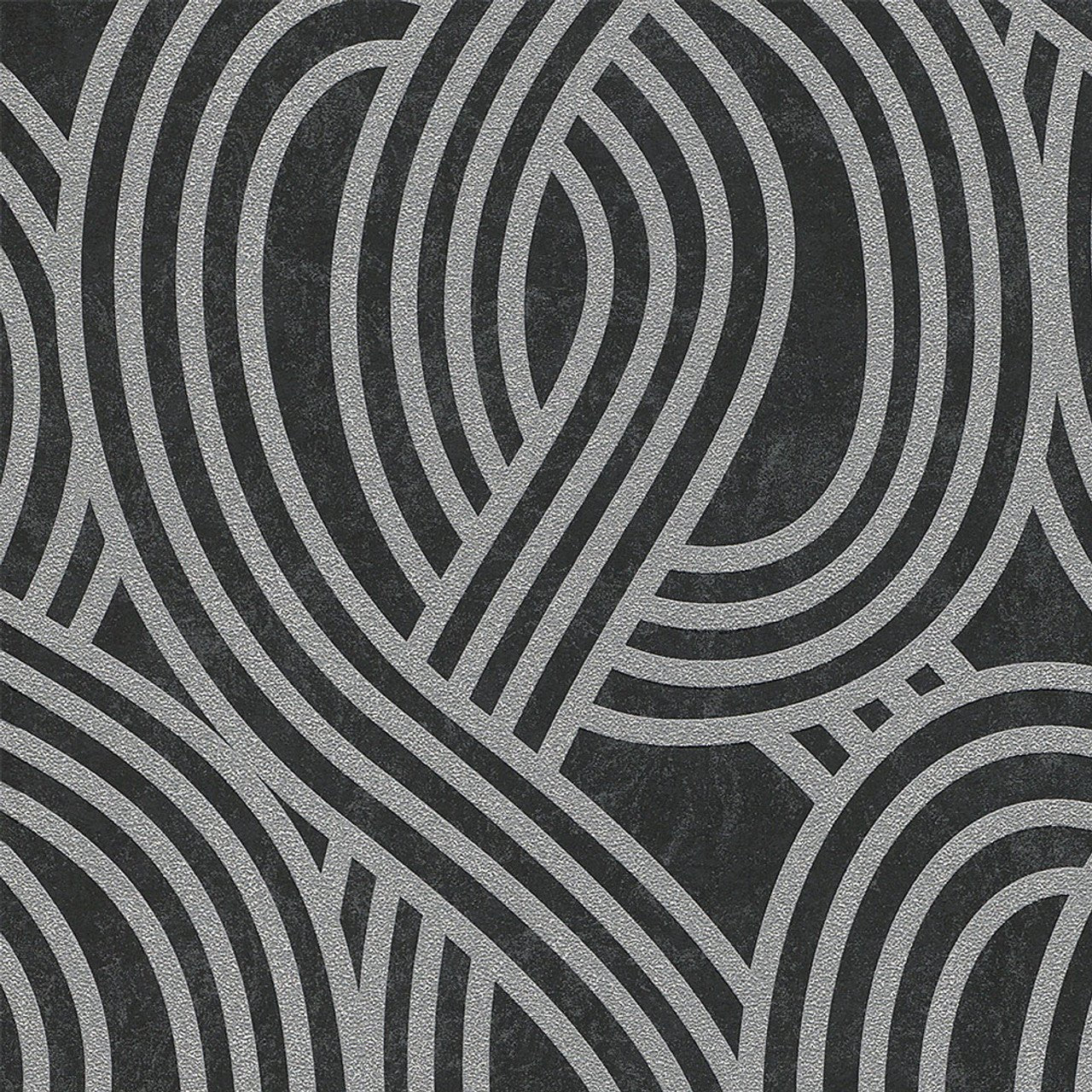 Wave Stripe Textured Embossed Wallpaper - Black Silver - P+S International - 13345 - 30 - Premier Wallcovering