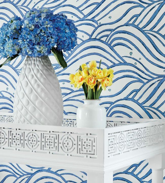 Waves Wallpaper - Blue - AT9873 - Anna French - Premier Wallcovering