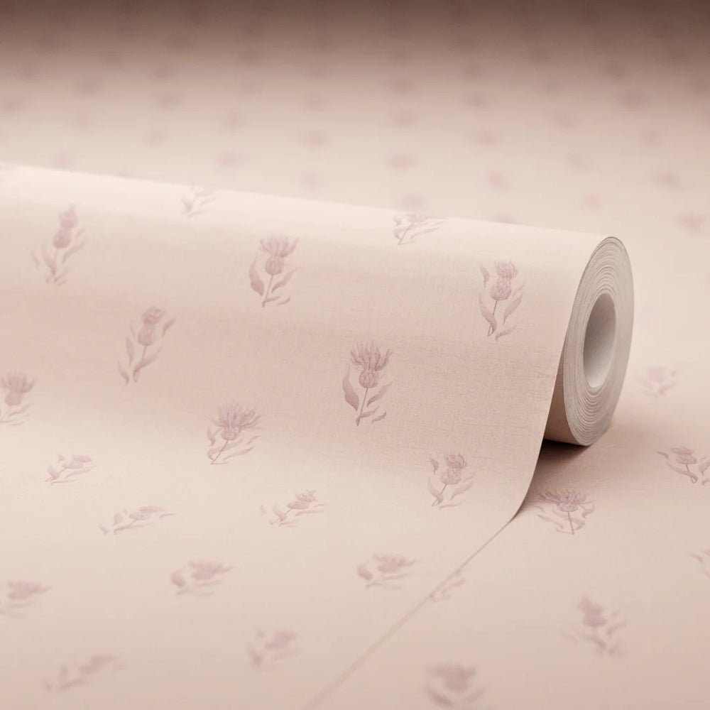 Wee Thistle Wallpaper - French Mauve on Vintage Rose - LAN100351 - Lucie Annabel - Premier Wallcovering